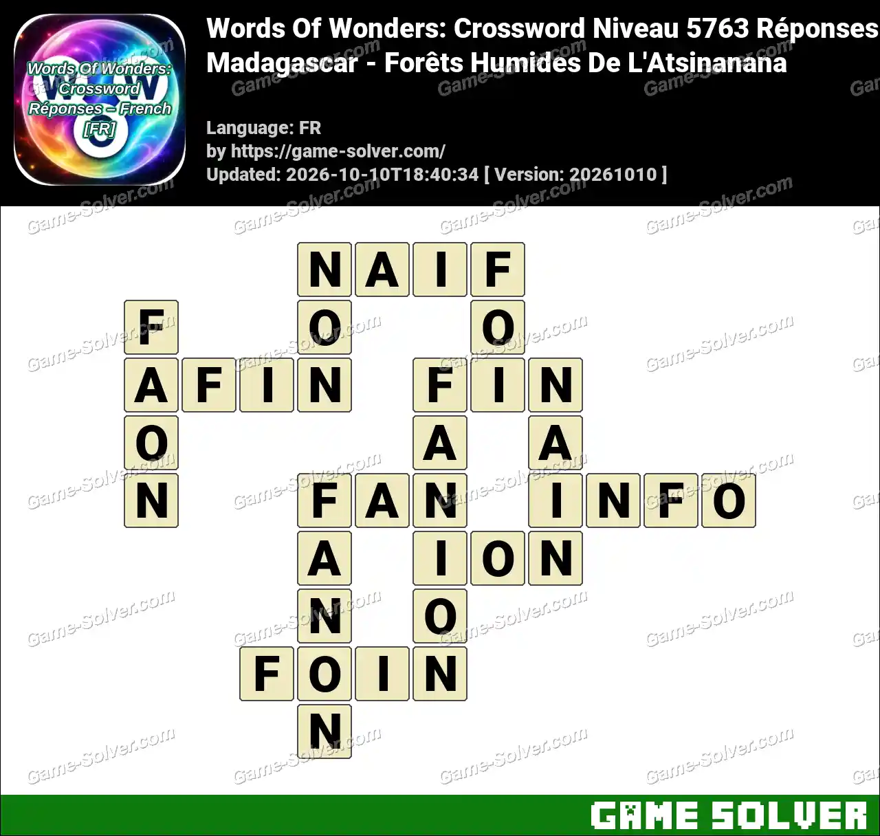 Words Of Wonders: Crossword Niveau 5763 Réponses – Madagascar – Forêts Humides De L’Atsinanana